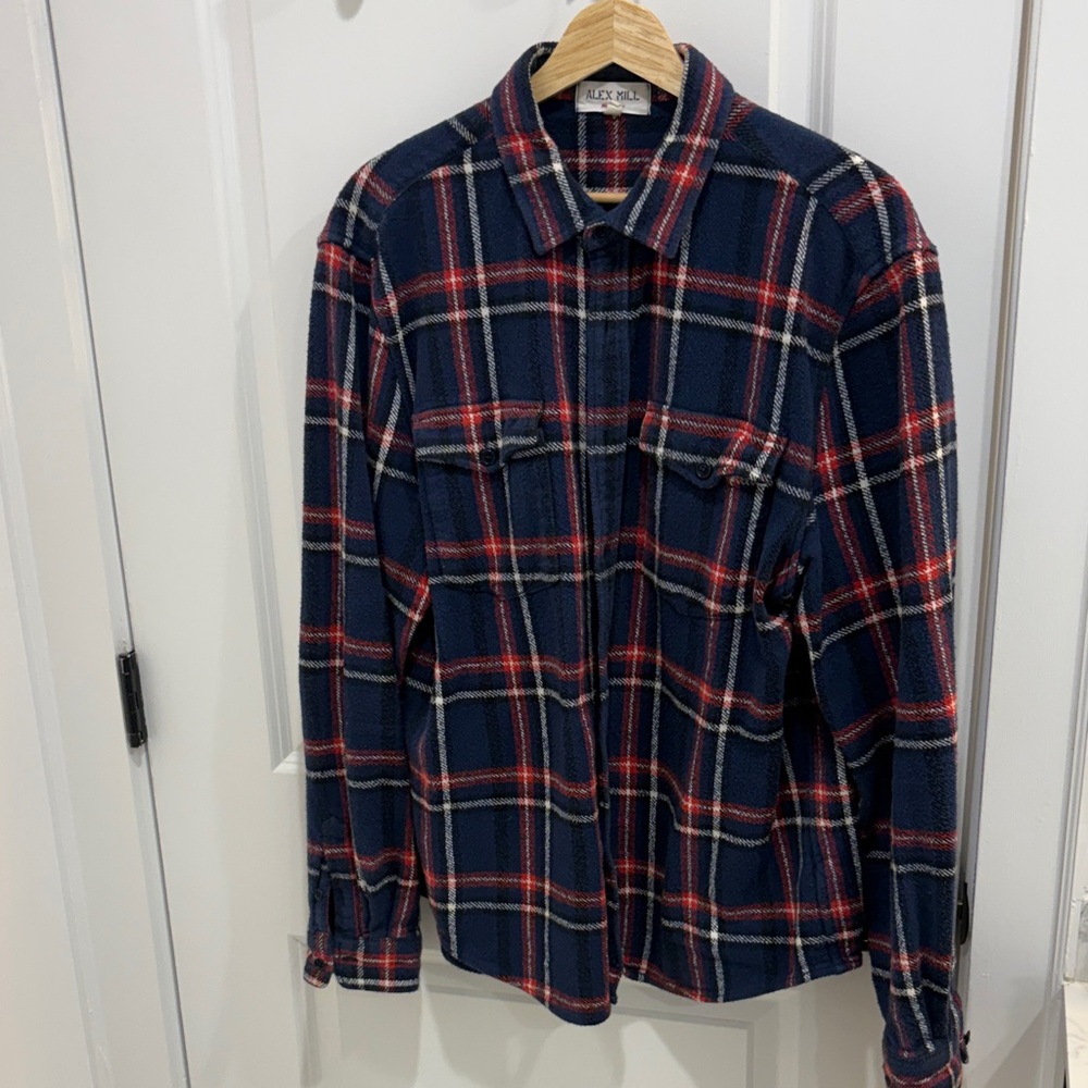 Alex Mill Navy and Red Plaid Casual Button Down Shirt